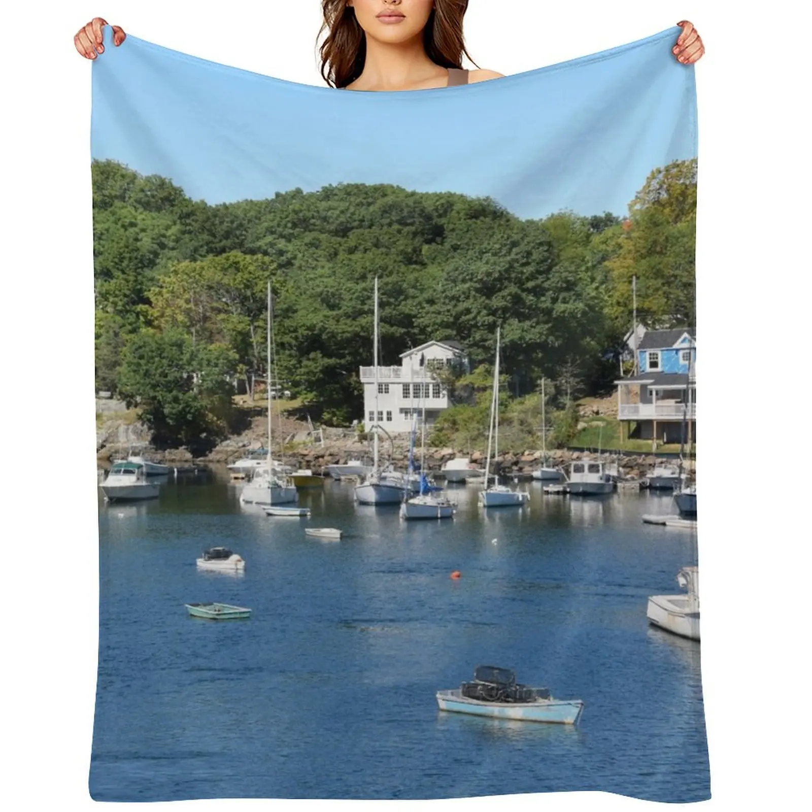 

Perkins Cove Ogunquit, Maine Throw Blanket Winter beds Sleeping Bag blankets and throws Personalized Gift Blankets