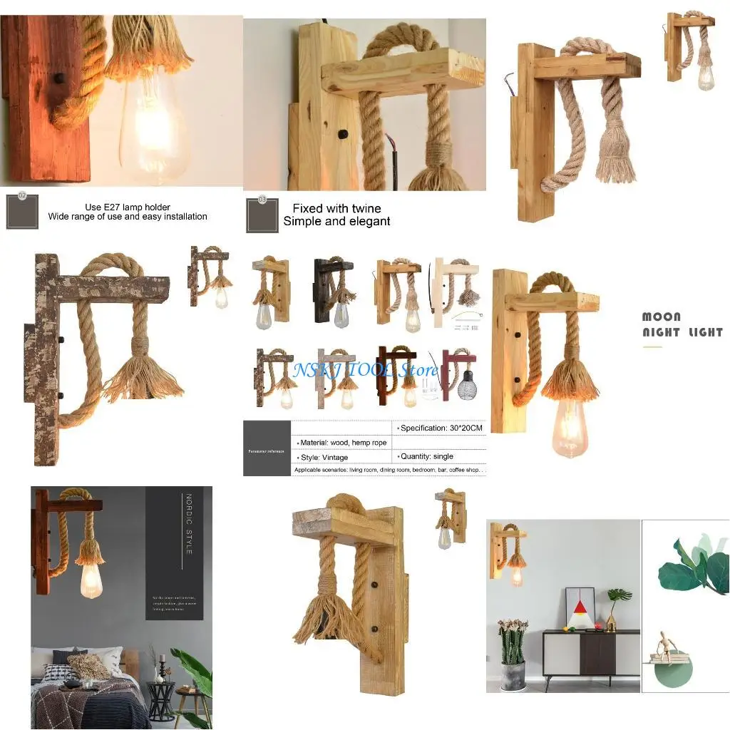L8RC Wall Lamp Sconces Hemp Rope Wall Lamps Simple Wall Light Fixture Stair Lighting Art Deco E27 Wall Lamps for Kitchen
