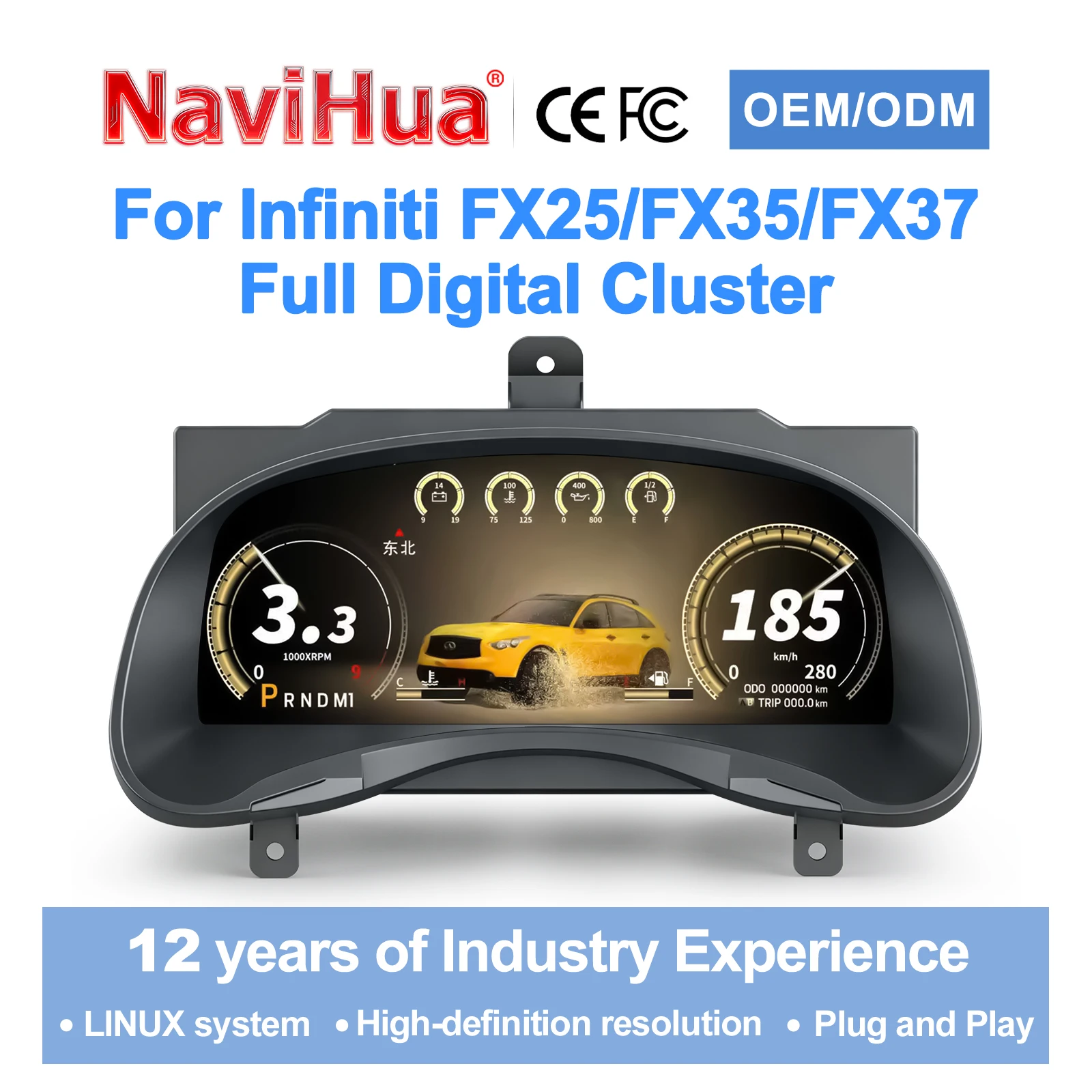 

Navihua New Arrival Car Digital Cluster Linux System LCD Dashboard Auto Speedometer Cockpit for Infiniti FX25/FX35/FX37 2009-16