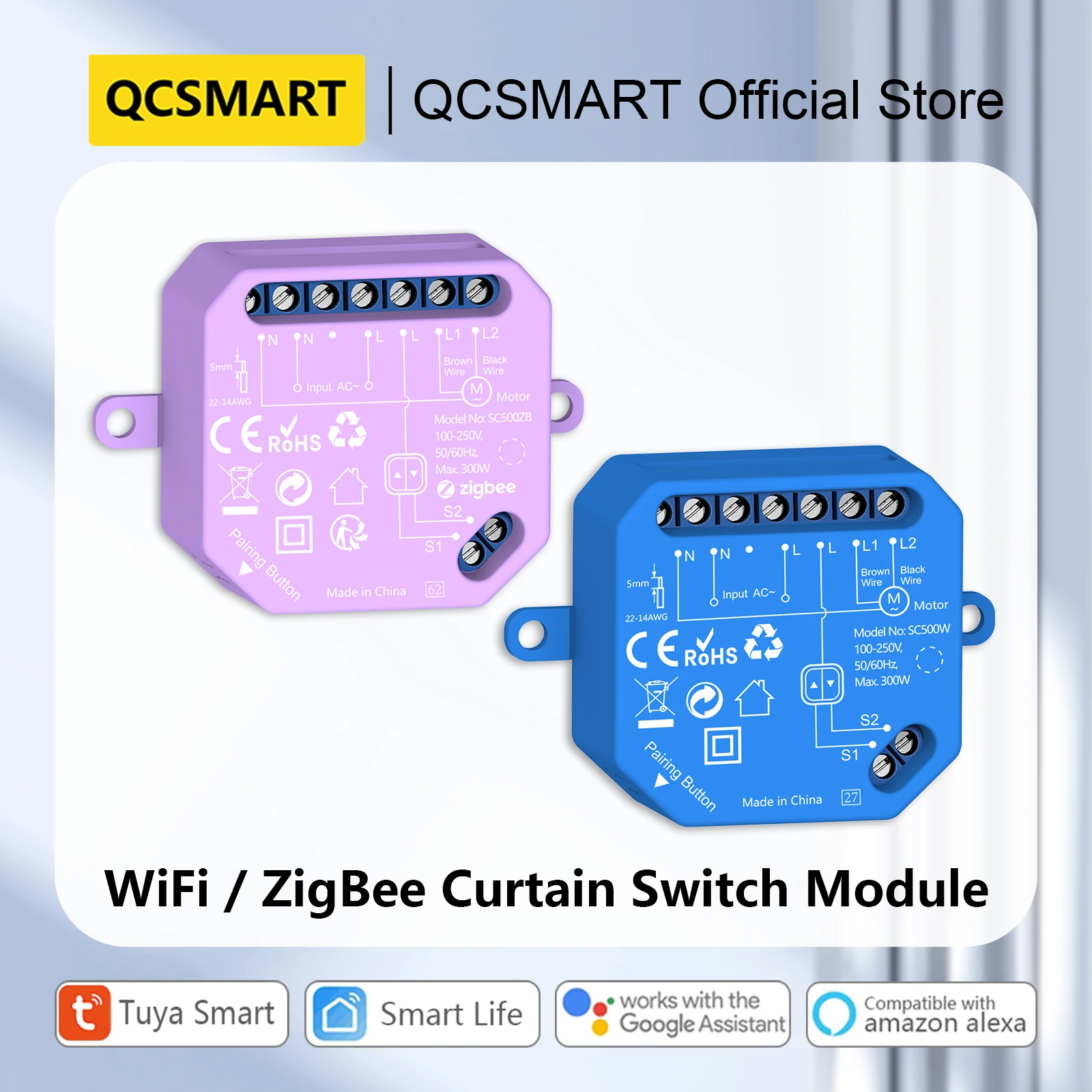 QCSMART ZigBee WiFi Window Roller Shutter Blinds Switch Module Tuya Smart Life App Remote Control Google Home Alexa Automation