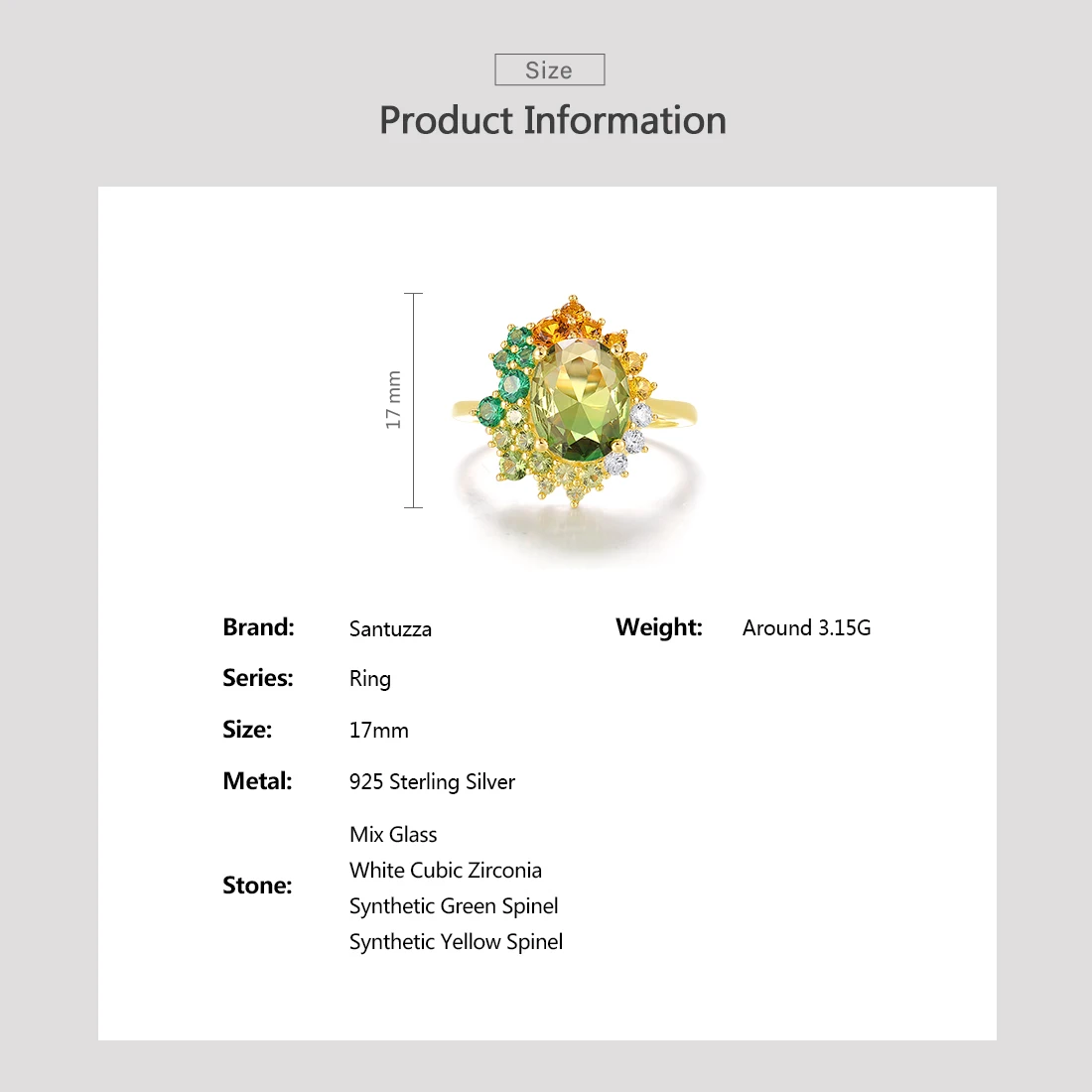 SANTUZZA Real 925 Sterling Silver Ring For Women Sparkling Synthetic Green Spinel Gorgeous Wedding Party Gifts Fine Jewelry