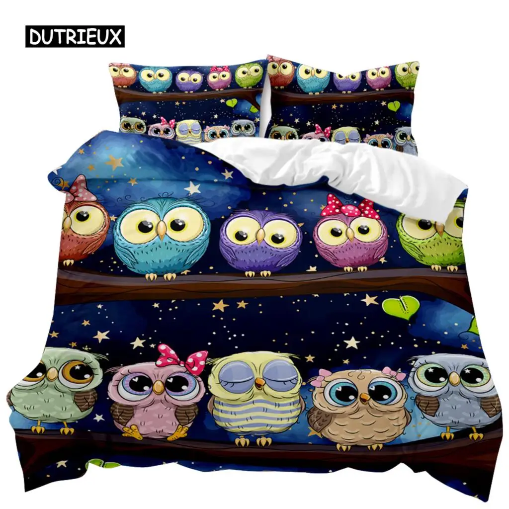 

Owl Duvet Cover Set Cute Owl and Stars Decor Comforter Cover Outer Space Duvet Cover Set Kids Cute Animal Polyester Qulit Cover