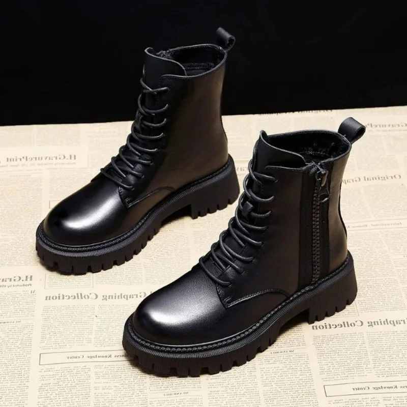 Thick-soled Female British Style 2024 New Boots Wild Winter Short Boots Women Shoes Cotton Shoes Winter Plus Velvet