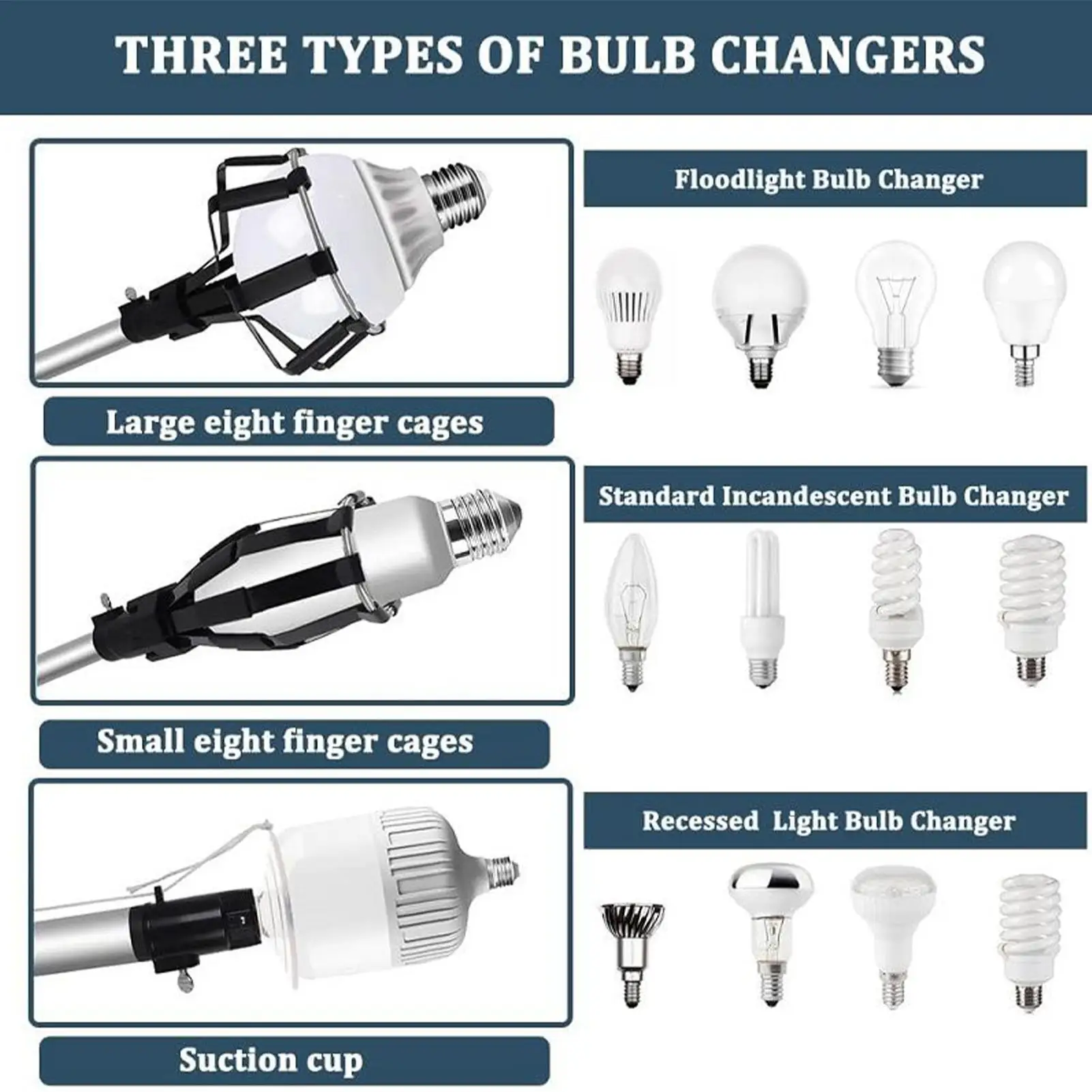 Light Bulb Extension Pole Changer Telescopic Light Changer Bulb Changing Artifact With Basket Suction Cup Extractor Pole For