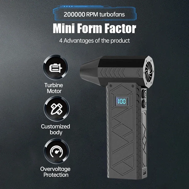 2025 Original 280000RPM Turbo Jet Fan Electric Air Duster Adjustable wind speed Turbo Violent Blower Rechargeable with Light