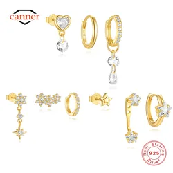 CANNER 1 Set Love Circle Zircon Octagonal Star Earrings Set For Women 925 Sterling Silver Ins Classic Geometric Earrings Gift