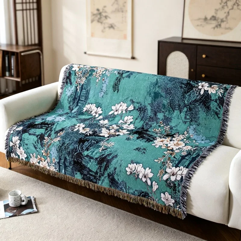 Floral Tapestry Jacquard Blanket Outdoor Camping Throw Nap Air Conditioning Luxury Gift for Family Living Room