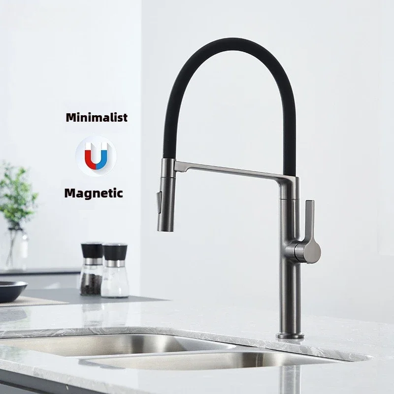 Bathroom, all-copper kitchen faucet, vegetable basin, anti-cheap water, hot and cold dishwasher, pulling magnetic sink faucet