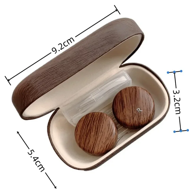 Myopia Contact Lens Case Vintage Leather Wood Grain Large Diameter Leakproof Storage Double Partner Simple Contact Lenses Box