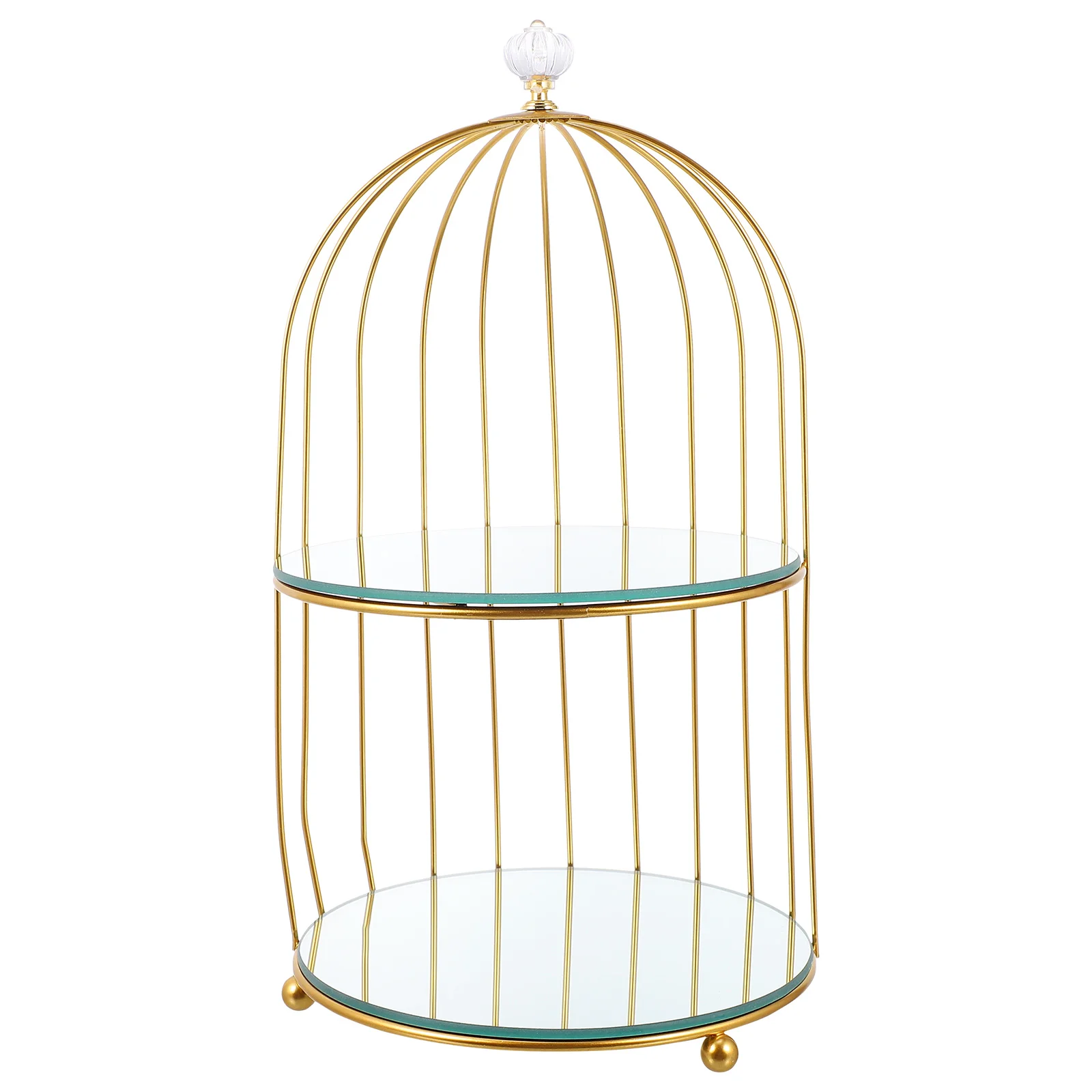 

Mirror Shelf Cosmetics Storage Stand Iron Rack Bird Cage Shaped Holder Makeup Display Jewelry Tray