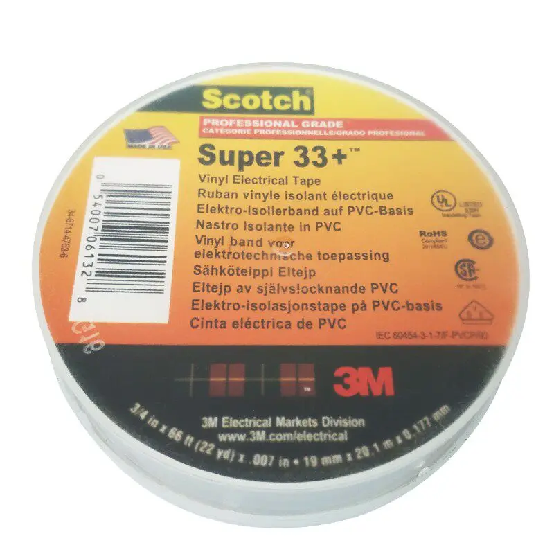 3M Scotch Super 33+ Vinyl Electrical Tape 19mm x 20.1m 7Mil Black PVC Insulation Tape for Wire Cable Splice Original 5