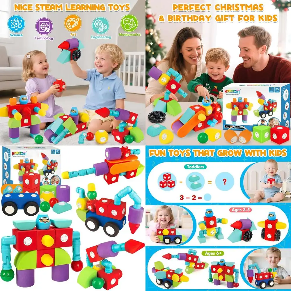 ชุดบล็อกโฟมแม่เหล็กสำหรับเด็ก ของเล่น STEM เหมาะสำหรับเด็กเล็ก เหมาะสำหรับเวลาอาบน้ำและการเรียนรู้ เหมาะสำหรับเด็กอายุ 3-6 ปี