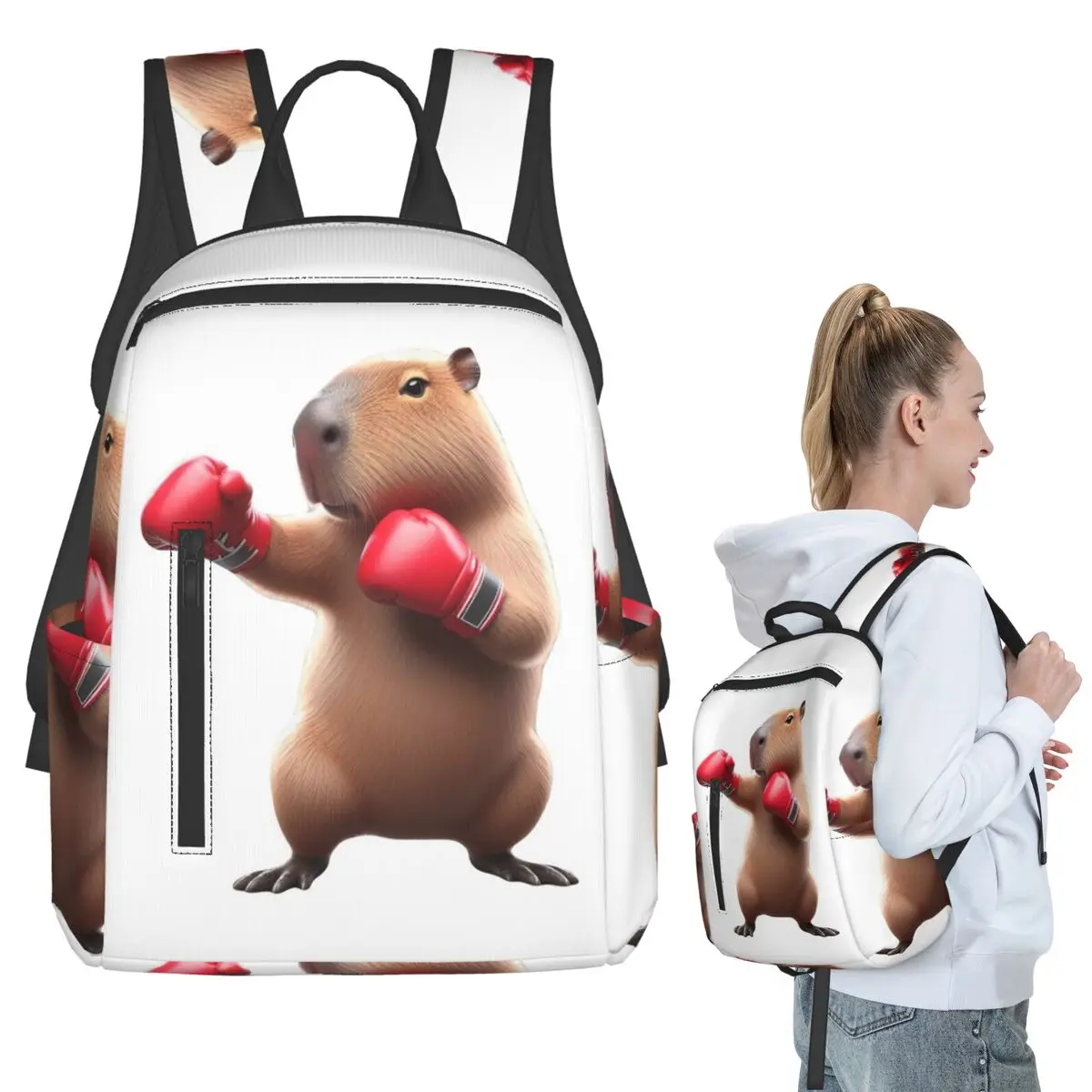 

Boxing Capybara Backpack Student BookBag Kids School Bag Computer Shoulder Bags Men Women