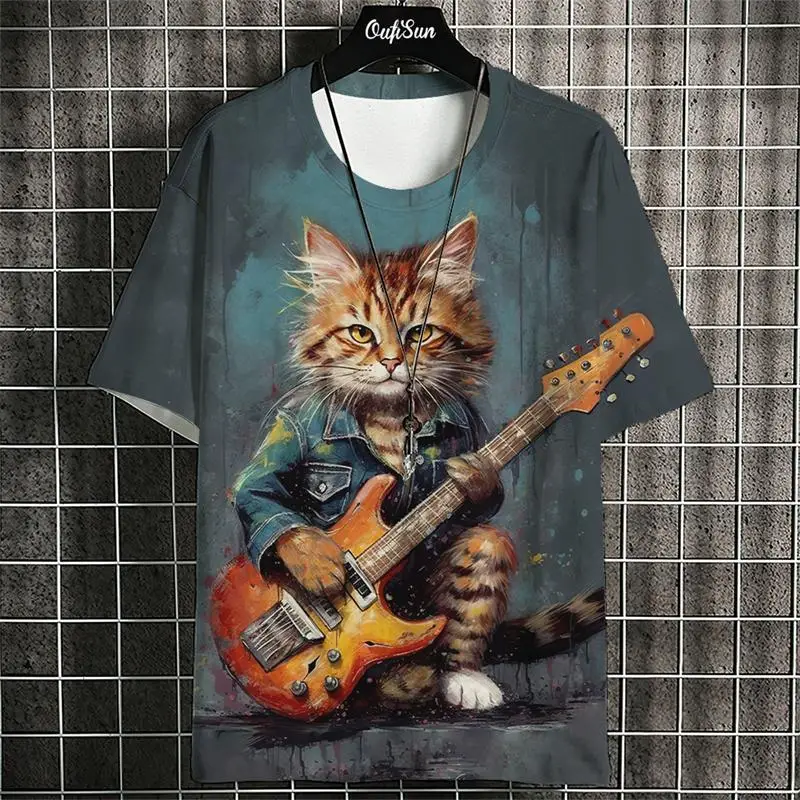 Popular Samurai Cat Graphic T-shirt Funny 3D Cartoon Cat Print Short Sleeve T shirt Outdoor Men Women Party Tops Summer Clothing