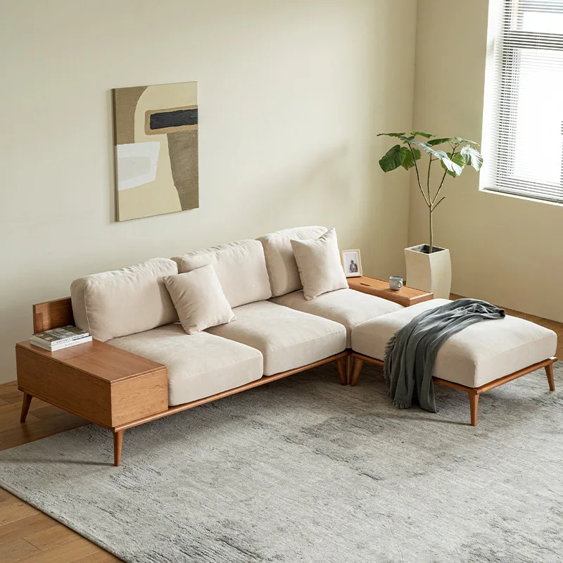 

Solid wood sofa cherry wood black walnut fabric corner size apartment living room