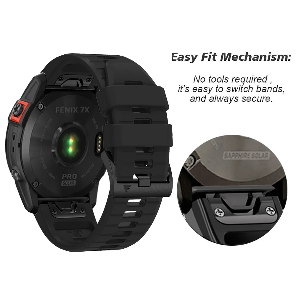 Pulseira de relógio de silicone Quickfit, pulseira para Garmin Fenix 7 7X Pro 6 6X Pro 5 5X Plus Epix Pro Gen 2 51 Forerunner 965 955 945, 26 22mm