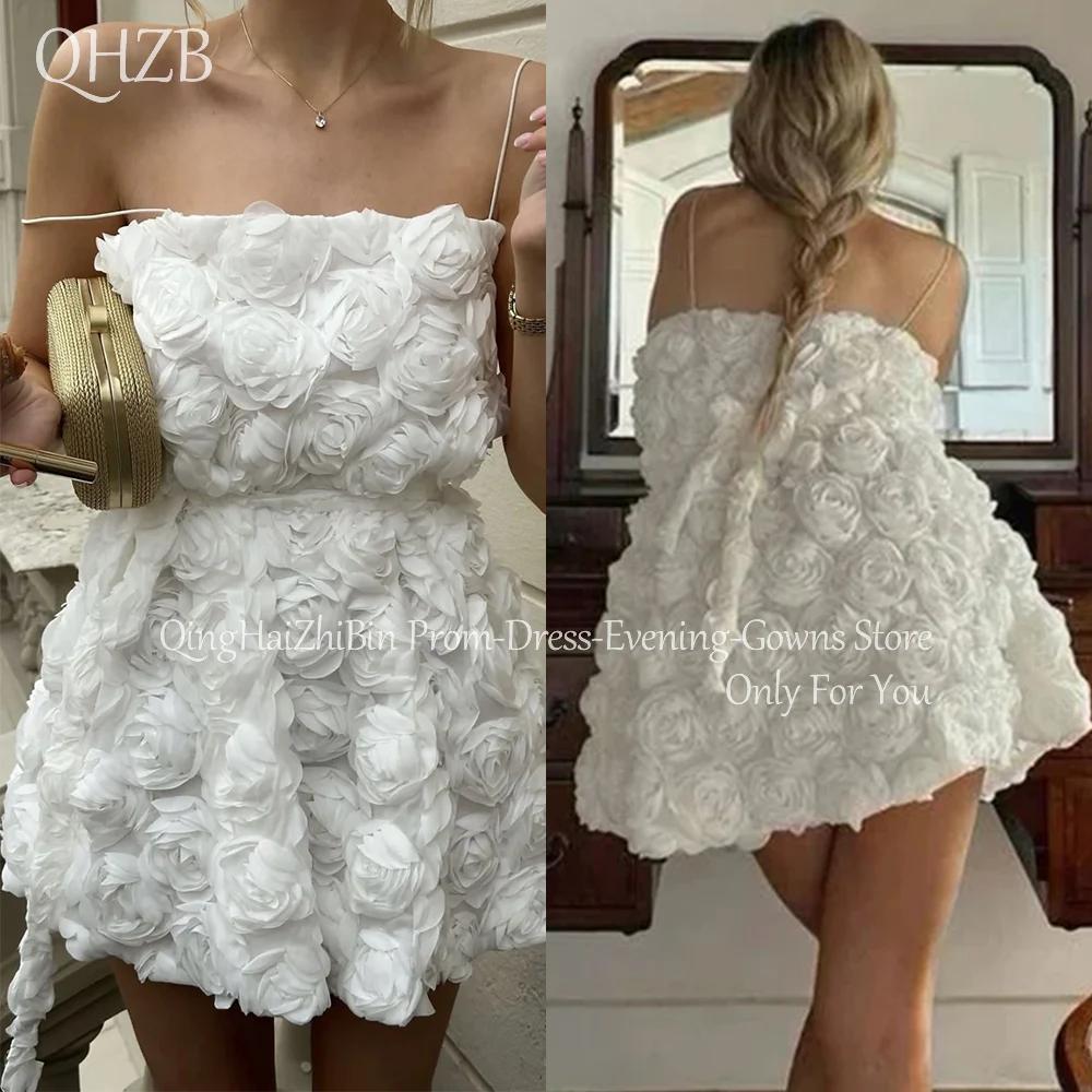 

Customized 3D Flowers Elegant Short Wedding Dresses Spaghetti Strap A-Line Brides Dress Women Vestidos De Novias Gowns 2025