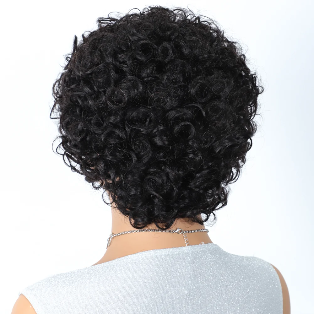 Short Brazilian Jerry Curl Human Hair Wigs With Bang Nature Black Dark For Women Kinky Curly Remy Hair machine made