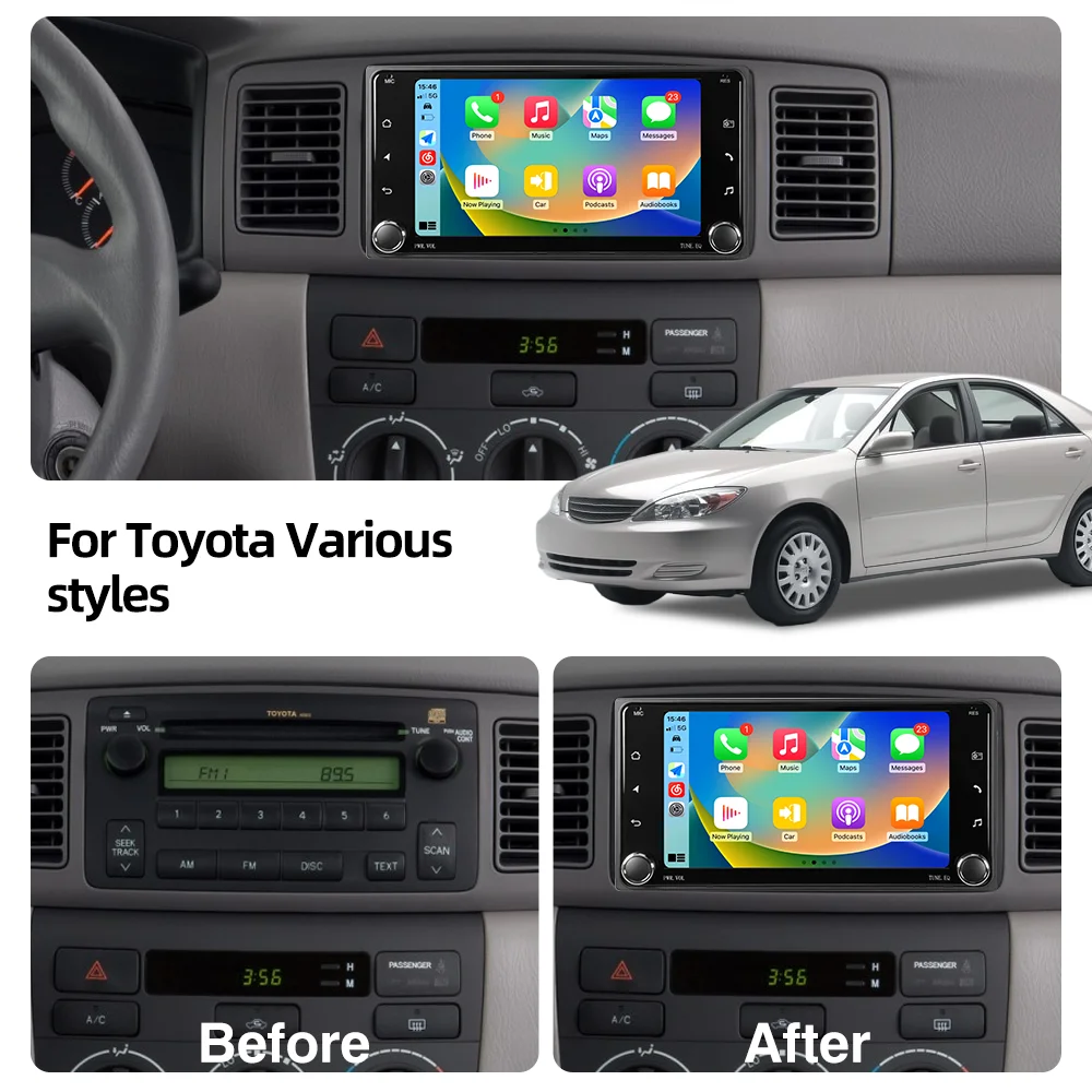 7inch Car Radio For TOYOTA  Wireless CarPlay Android Auto 2Din Stereo For Toyota VIOS CROWN CAMRY HIACE PREVIA COROLLA RAV4