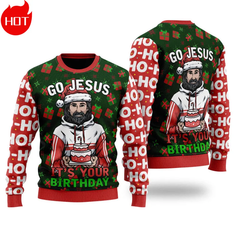 Merry Christmas 3D Printed Sweatshirts Xmas Jesus's Birthday Graphic Ugly Christmas Sweater Women Fashion Christmas Sweaters Men