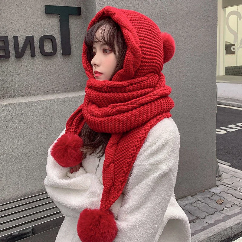 Echarpe-red-hat-combo-style-coreen-protection-des-oreilles-mignonne-pour-petite-amie-cache-cou-accessoire-d'hiver-polyvalent-unisexe-taille-unique