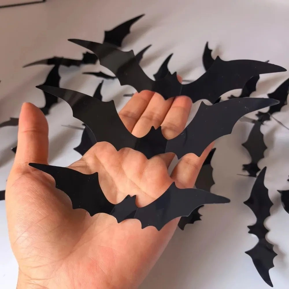 LED Lighted Halloween Wall Stickers Bat and Spider Black Silhouette Bat Wall Stickers Assorted Shapes Spider Wall Stickers