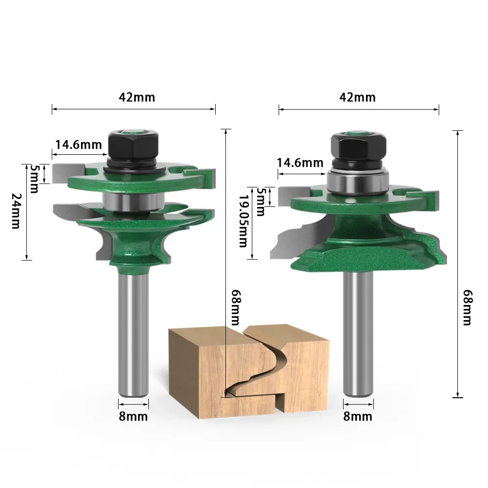 2Pcs 12mm Raised Panel Cabinet Door Router Bit Set 8mm Shank 2 Bit Ogee Woodworking Cutter Woodworking Router Bits