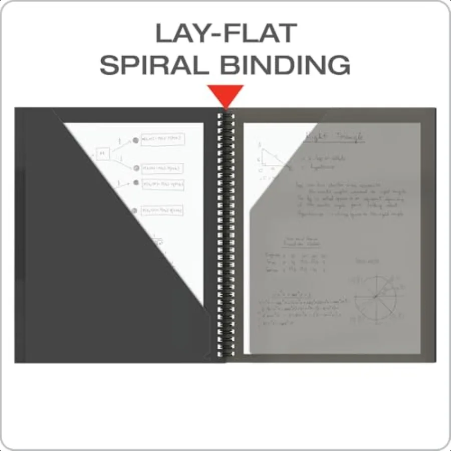 Cartella a 10 tasche Robusto portafoglio a spirale in plastica Bordi antistrappo 8 tasche 2 tasche interne diagonali Formato lettera Nero 89332