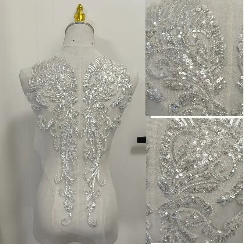 

High-quality White Lace Applique Beaded Lace Fabric Wedding Dress And Evening Gown Accessories Handcrafted Clothing Accessories