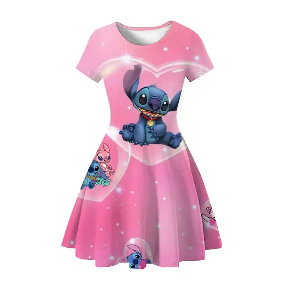 2024 Summer Fashion Cute Princess Dress 3D Printed Clothing Disney Sewn Children's Dress Round Neck Short Sleeve Princess Dress