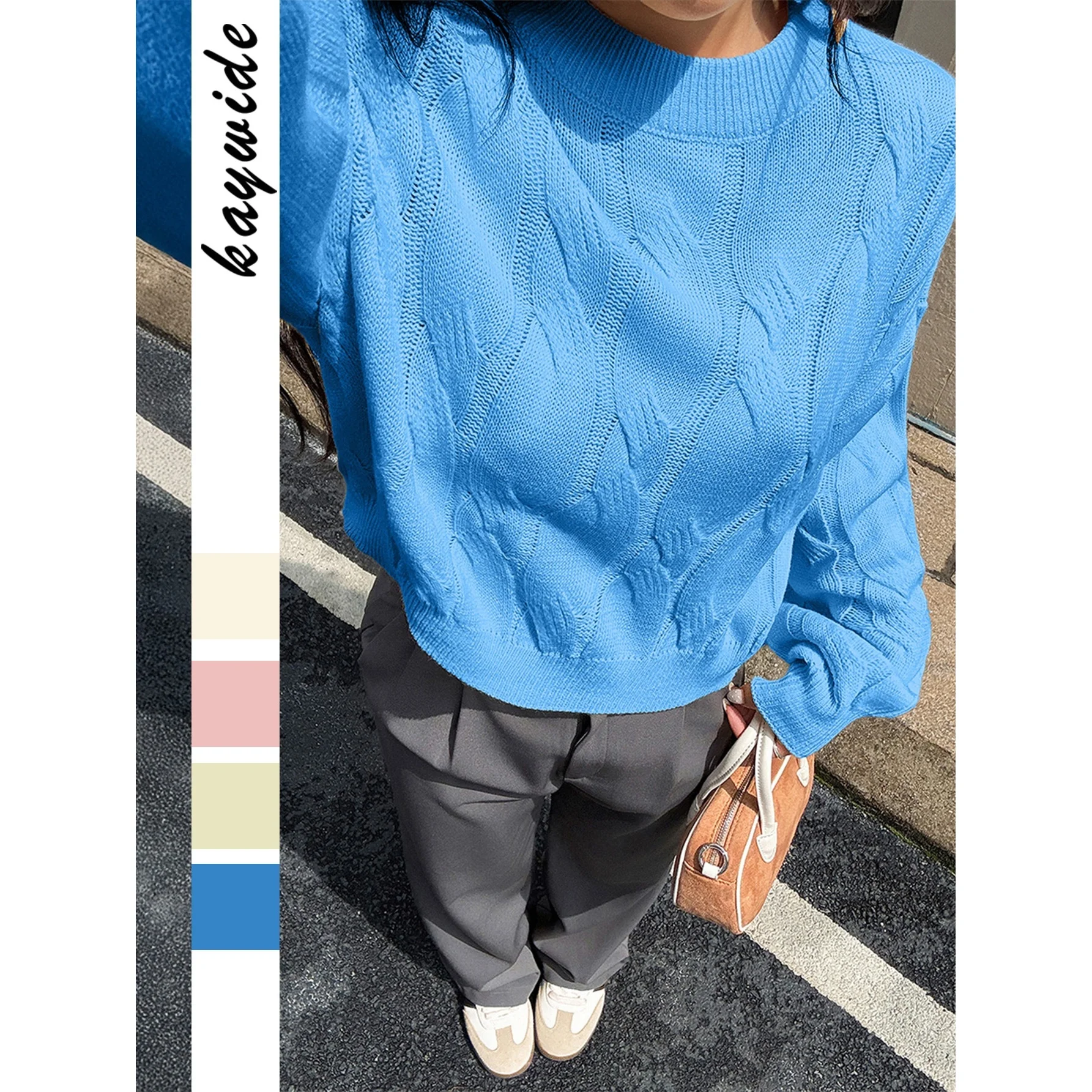 

Casual Long Sleeve Base Shirt Sweater Women's Fashion Autumn Winter Independent Station Cross-Border Simple Style round Neck ...