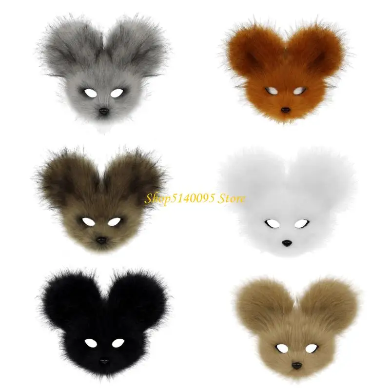 DXAE الحيوان نصف الوجه قناع فو الفراء أفخم الماوس قناع هالوين تأثيري ملابس تنكرية للحفلات الدعائم قناع تنكر للنساء الرجال