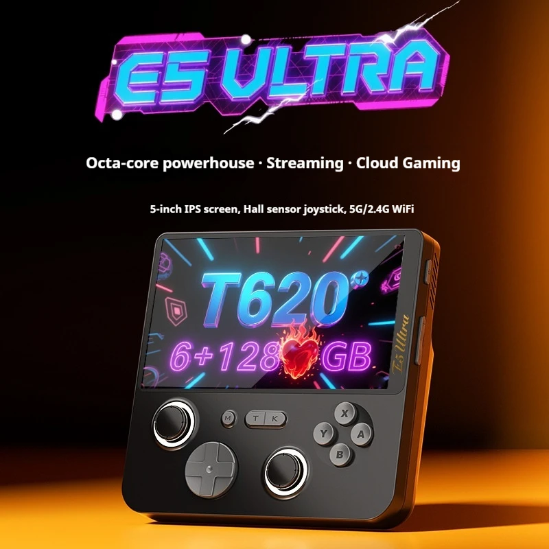 2025 E5Ultra Android مشغلات الألعاب المحمولة 5 بوصة عالية الوضوح Ips شاشة تعمل باللمس مع 6 + 128 جيجابايت وحدة تحكم ألعاب المعركة عبر الإنترنت ﻿ هدية