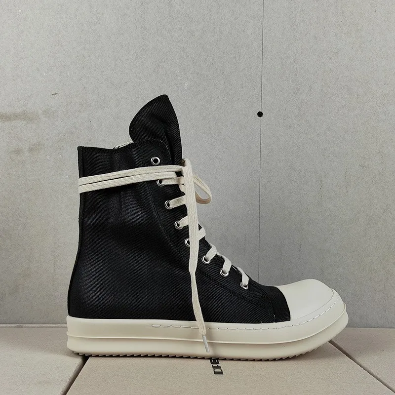 Brand Luxury Ramones Black Canvas High Top Sneakers Side Zipper Thick Rubber Sole Streetwear Punk Style Casual Shoes view 3