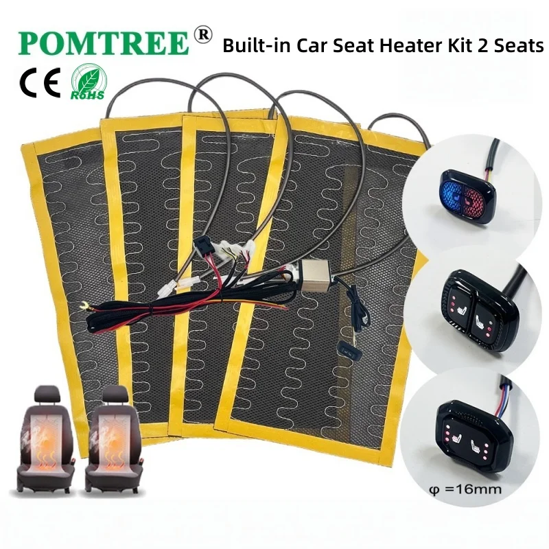 Built-in Car Seat Heater Kit Universal 12V 108W Alloy Wire Fast Heating Pads With 3 Levels Square Dual Control Switch System