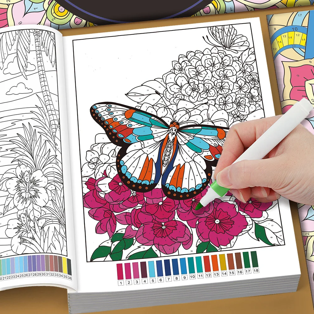 Color By Number Coloring Book for Adults, Mandala Flower Nature Animal Number Coloring Pages, Stress Relief Relaxing Book