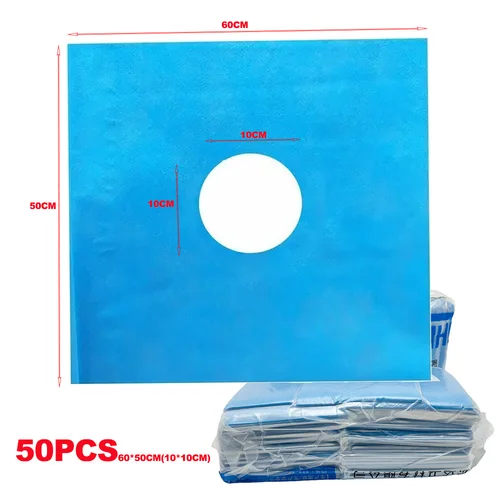 Imagen 2 del producto 50 Uds. Cortinas quirúrgicas desechables con agujeros, cubierta de paquete individual, hoja de agujero estéril no tejida, toalla quirúrgica azul