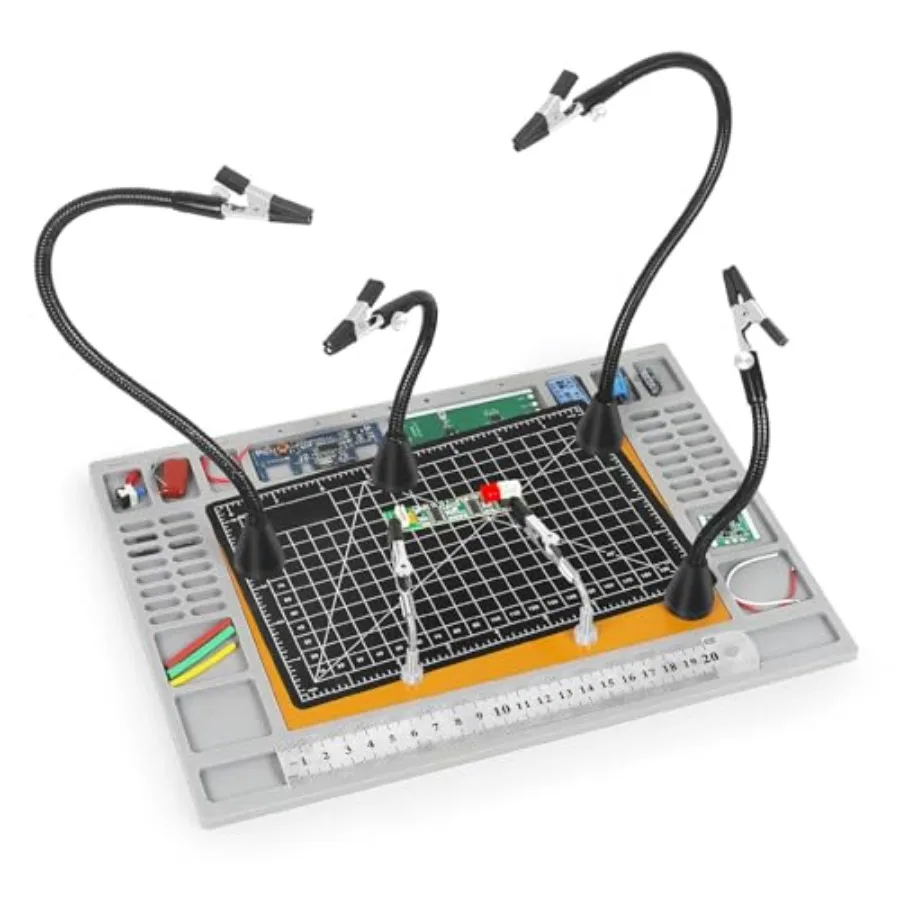

Магнитная паяльная станция с большой термостойкой подставкой, 6 гибкими держателями, ковриком для резки и линейкой, универсальный набор инструментов