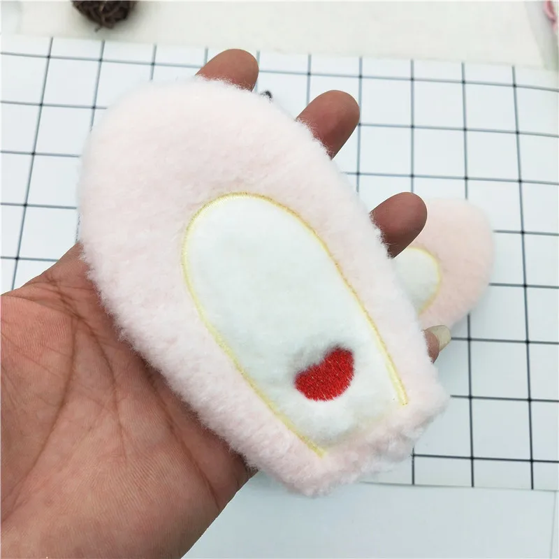 10Pcs/Lot Cartoon Plush Pink Love Rabbit Ear Corner Padded  Applique Crafts For DIY Headband Hair Clips Accessories Patches