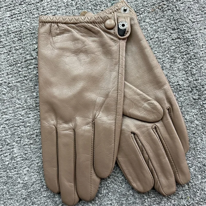 Women's Sheepskin Driving Gloves Solid Color Thin Single Leather Unlined Touch Screen Fashion Riding Motorcycle Gloves