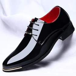 WAERTA Trending Italian Patent Leather Shoes Men Business Shoes Lace Up Oxfords Plus Size Male Wedding Party Shoes Men Leather