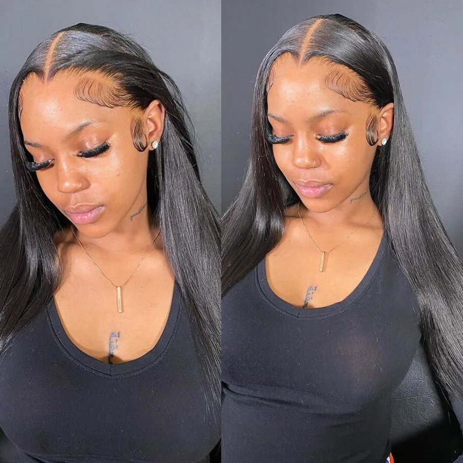 WOWANGE HD Lace Frontal 250% 13x6 HD Lace Front Perruques Straght invisible HD Lace Melt Skins HD Lace Front Perruques de Cheveux Humains Sans Colle