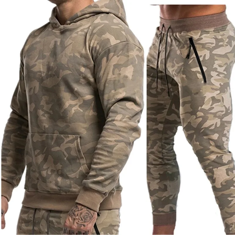 Camouflage Sportswear Suit Men Hoodie Pants Set Sweatshirt Sweatpants Male Gym Fitness Clothing Autumn winter Sports Tracksuits