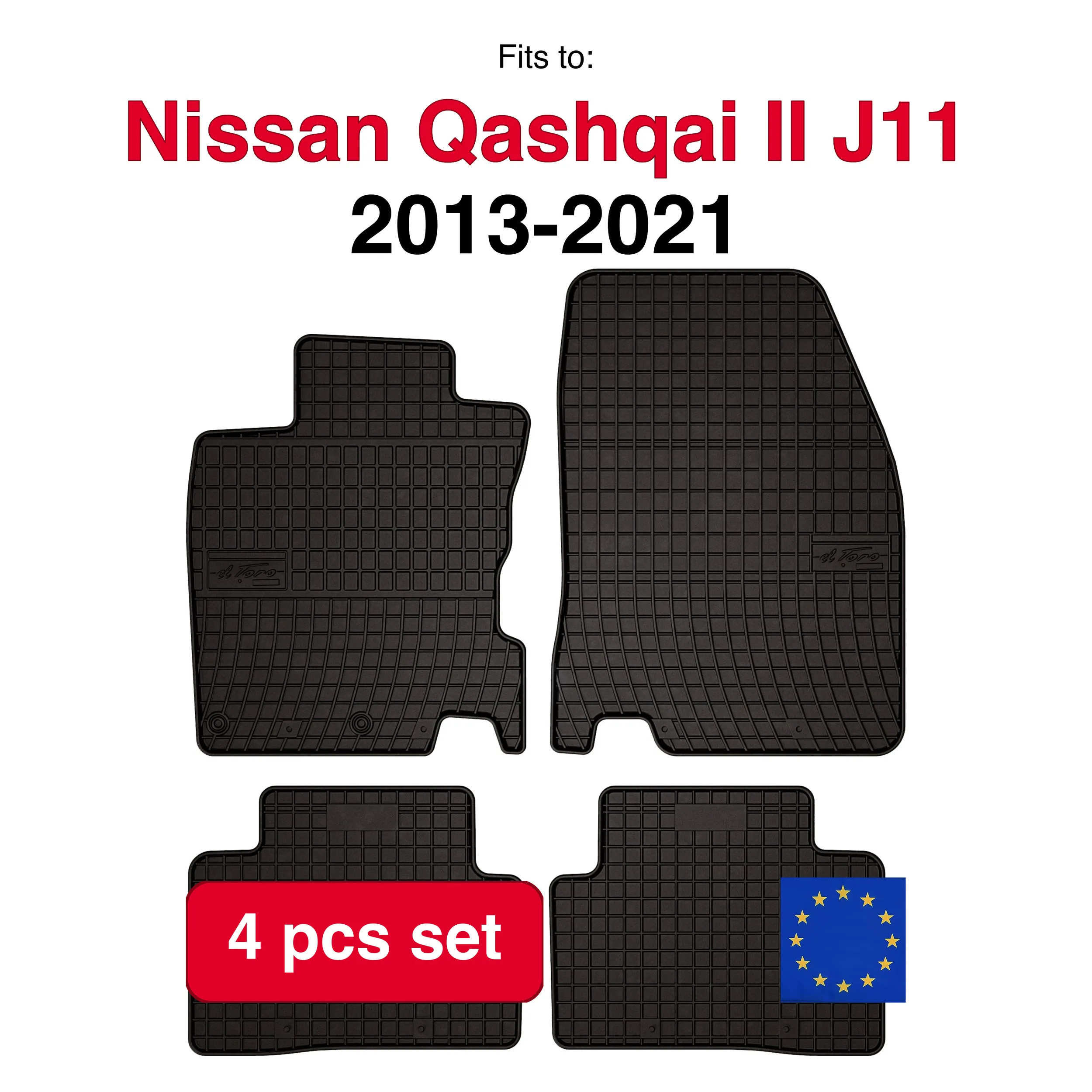 Image of Gummi-Fußmatten für Nissan Qashqai II J11 Crossover (2013–2021), schwarze Passform (4 Stück)