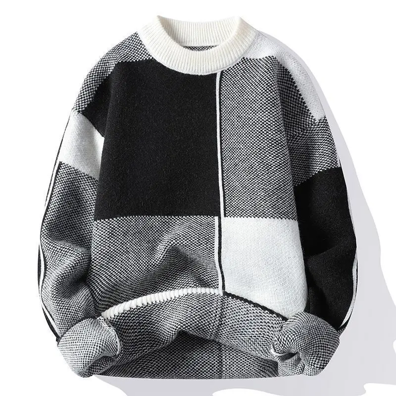 New Causal Sweater Men Warm Half Turtleneck Pullover Knitted Sweater Men Fashion Patchwork Knitting Pullovers Loose Sweaters