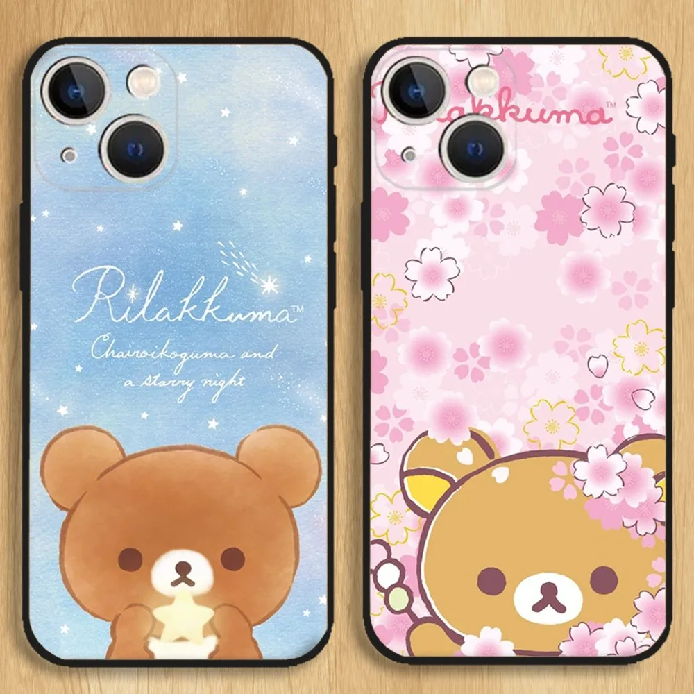 R-Rilakkuma Bear Cute Phone Case For iPhone15,14,13,12,11,Pro,Max,Plus,Mini,X,XS,XR,8,7,6,S,Plus,SE Soft Black Case