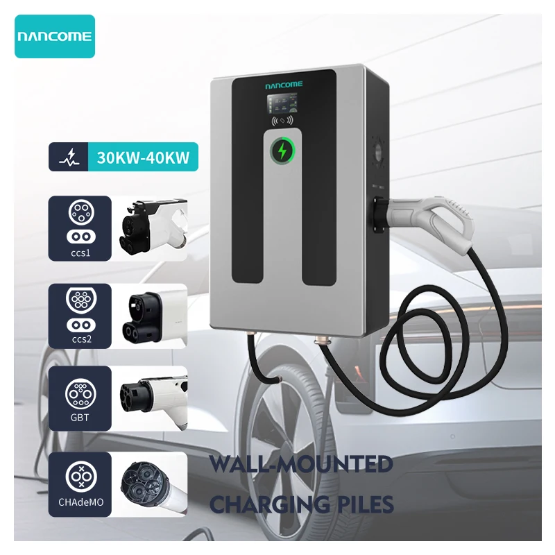 Nancom Single Gun 30KW/40KW DC Fast Charging Station Level 3 Electric Vehicle EV Charger Wall-Mounted with 380V Input Voltage