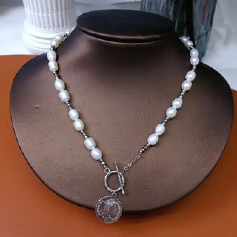 

Новая монета OT с пряжкой, ожерелье из белого жемчуга, ожерелье из натурального жемчуга, 7-8 мм, модное незаменимае XL708