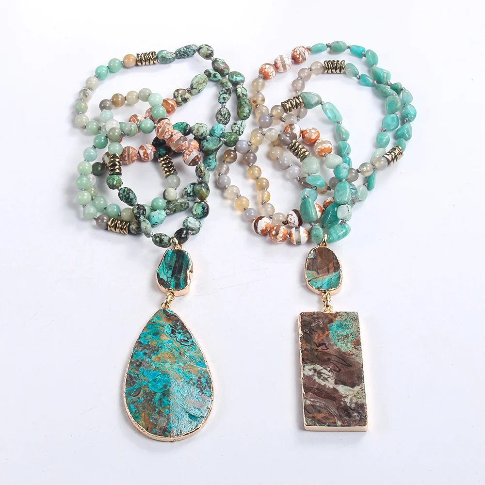 bohemian-estilo-Etnico-natural-pedra-colar-de-contas-turquesa-africano-e-pingente-quadrado-gota-no-de-pedra-novo