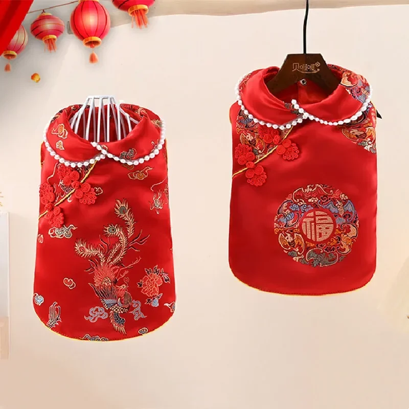 בגדי כלב השנה הסינית חדשה בגדי טאנג חליפה חתול מחמד אפוד pomomeranian מלטזית פודל בישון שנעזר כלב לבוש חולצה תחפושת